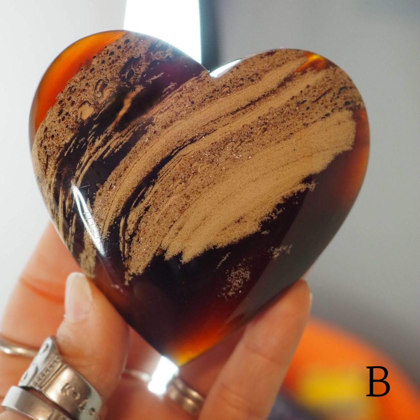 3" Amber Heart Carvings