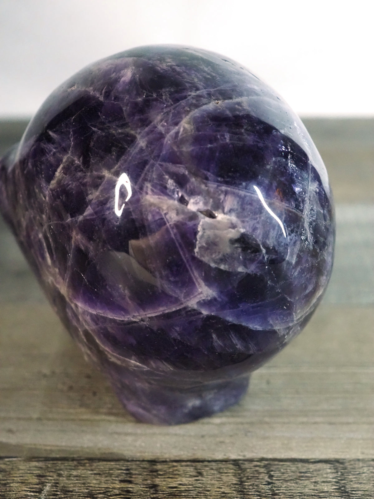 Chevron Amethyst Alien Head with Blue Moonstone Eyes