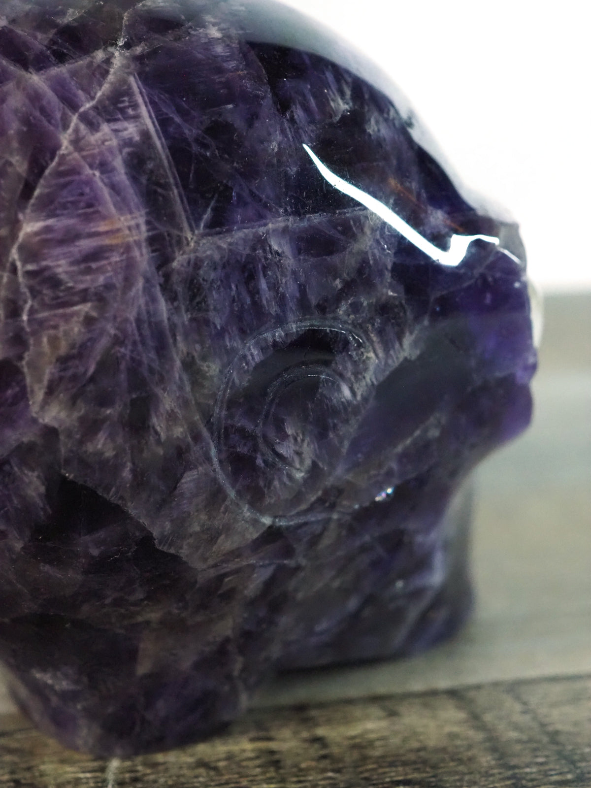 Chevron Amethyst Alien Head with Blue Moonstone Eyes