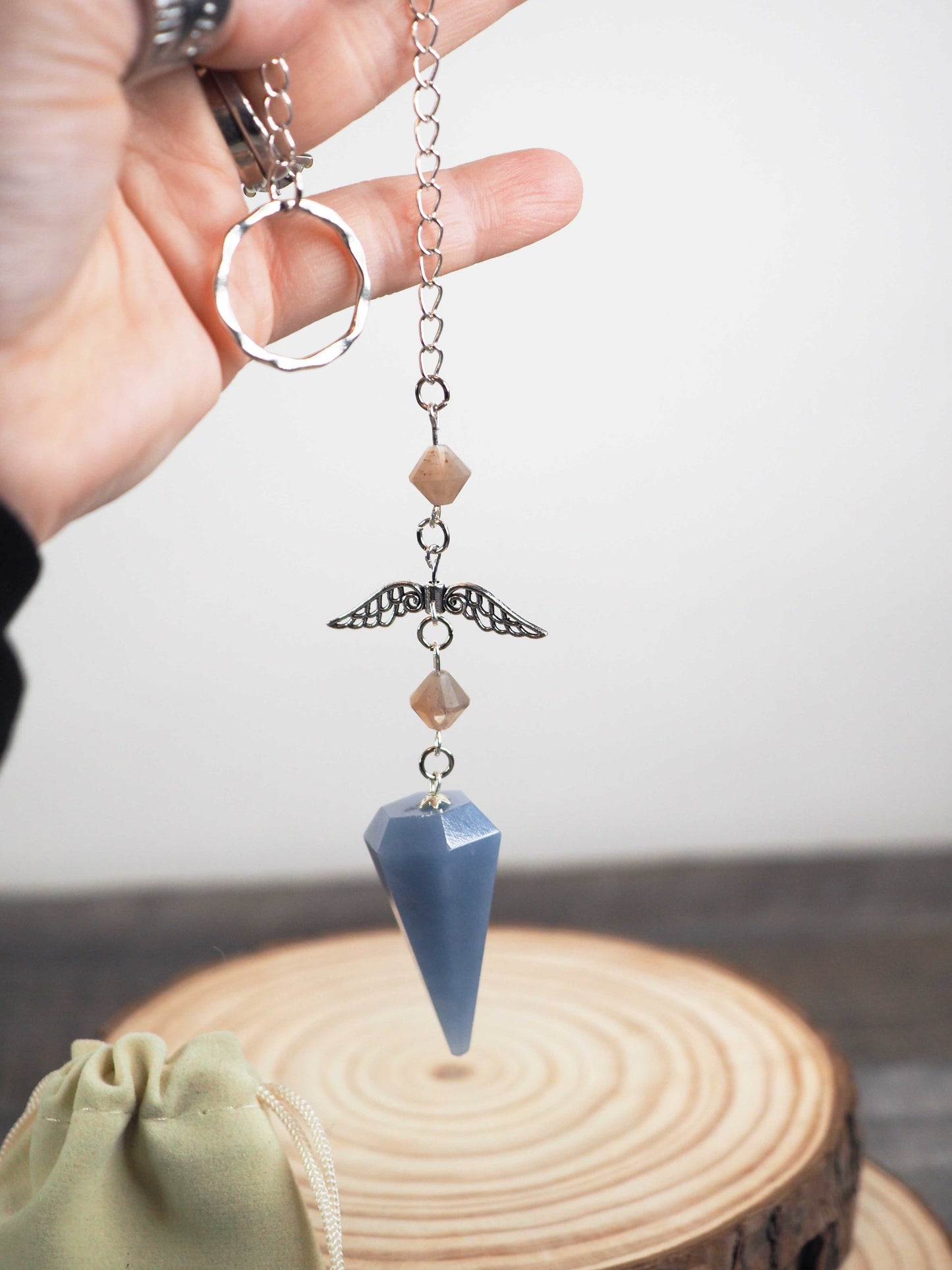 Angelite Pendulums with Peach Moonstone