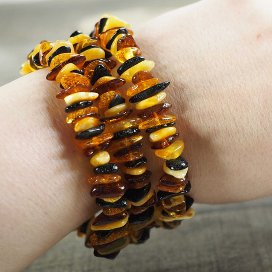 Multi-color Baltic Amber Chip Bracelet
