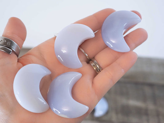 Blue Chalcedony Moon Carvings