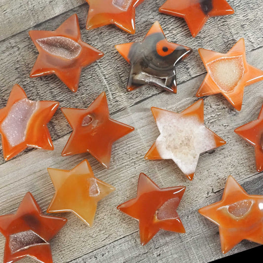Druzy Carnelian Star Carvings