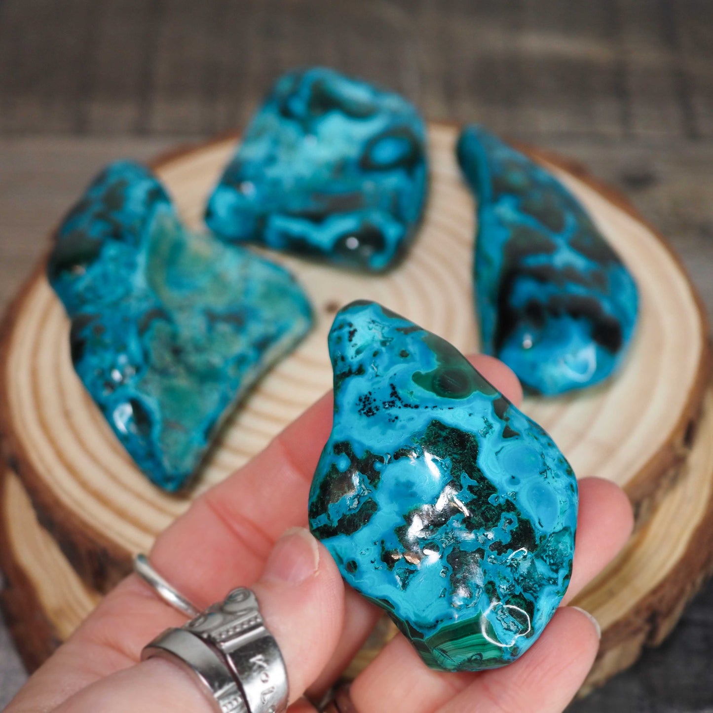 Chrysocolla and Malachite Freeforms A-D