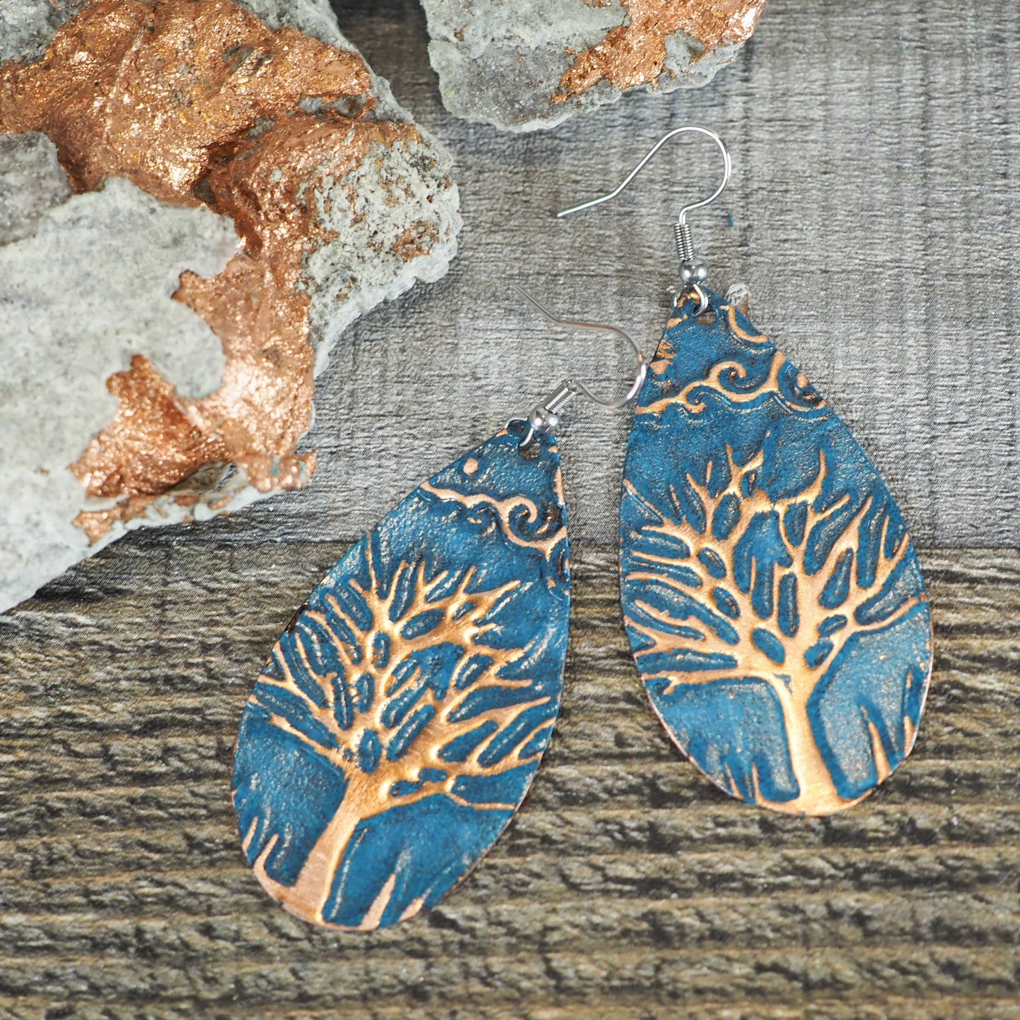 Copper Tree Drop Earrings