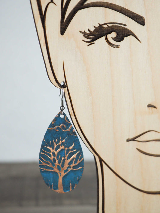 Copper Tree Drop Earrings