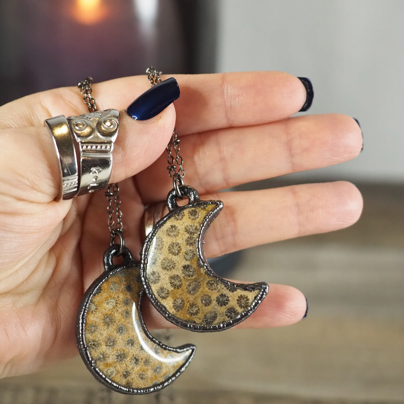 Fossilized Coral Moon Necklace