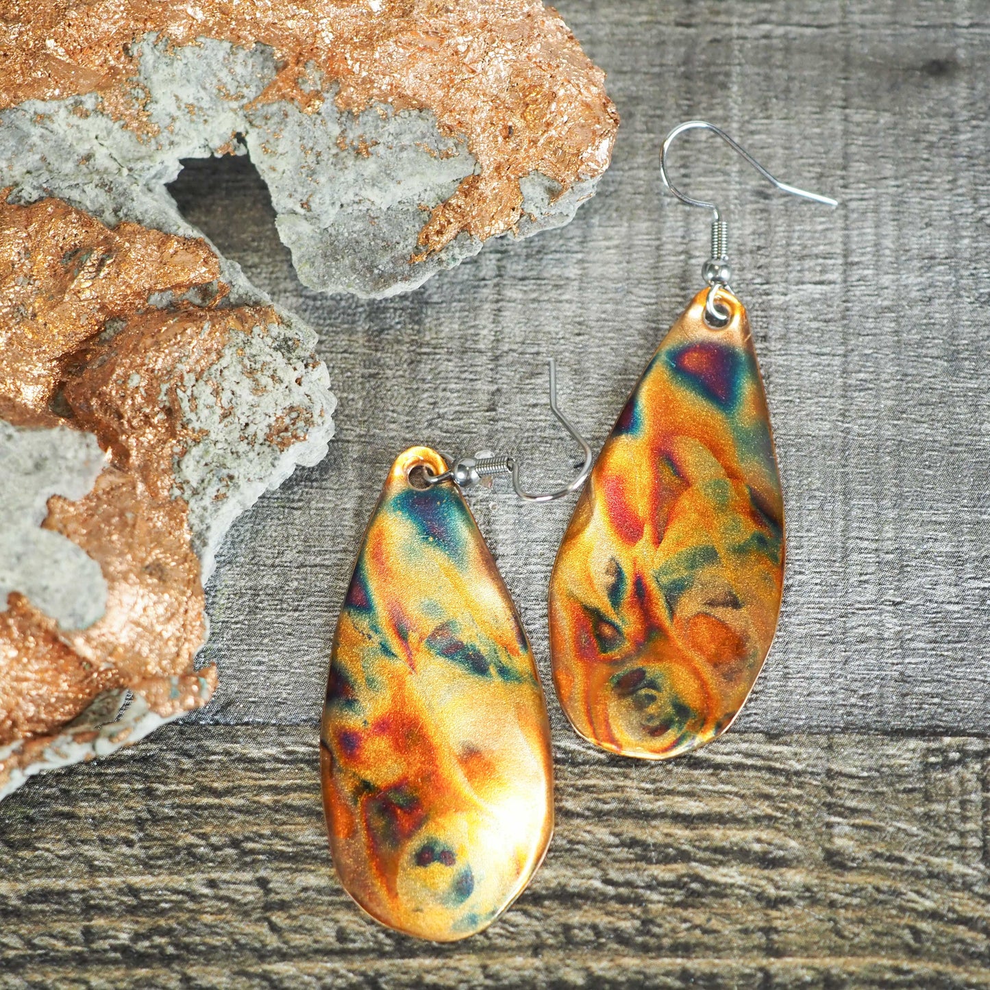 Fired Copper Drop Earrings