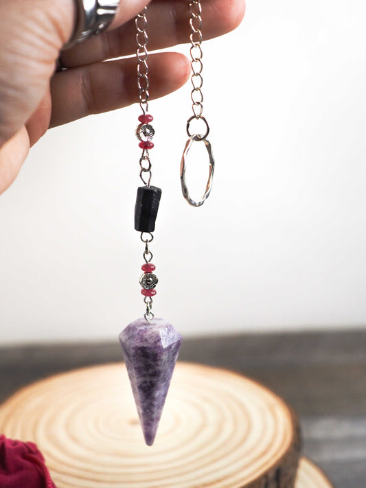 Lepidolite Pendulums with Pink and Black Tourmaline