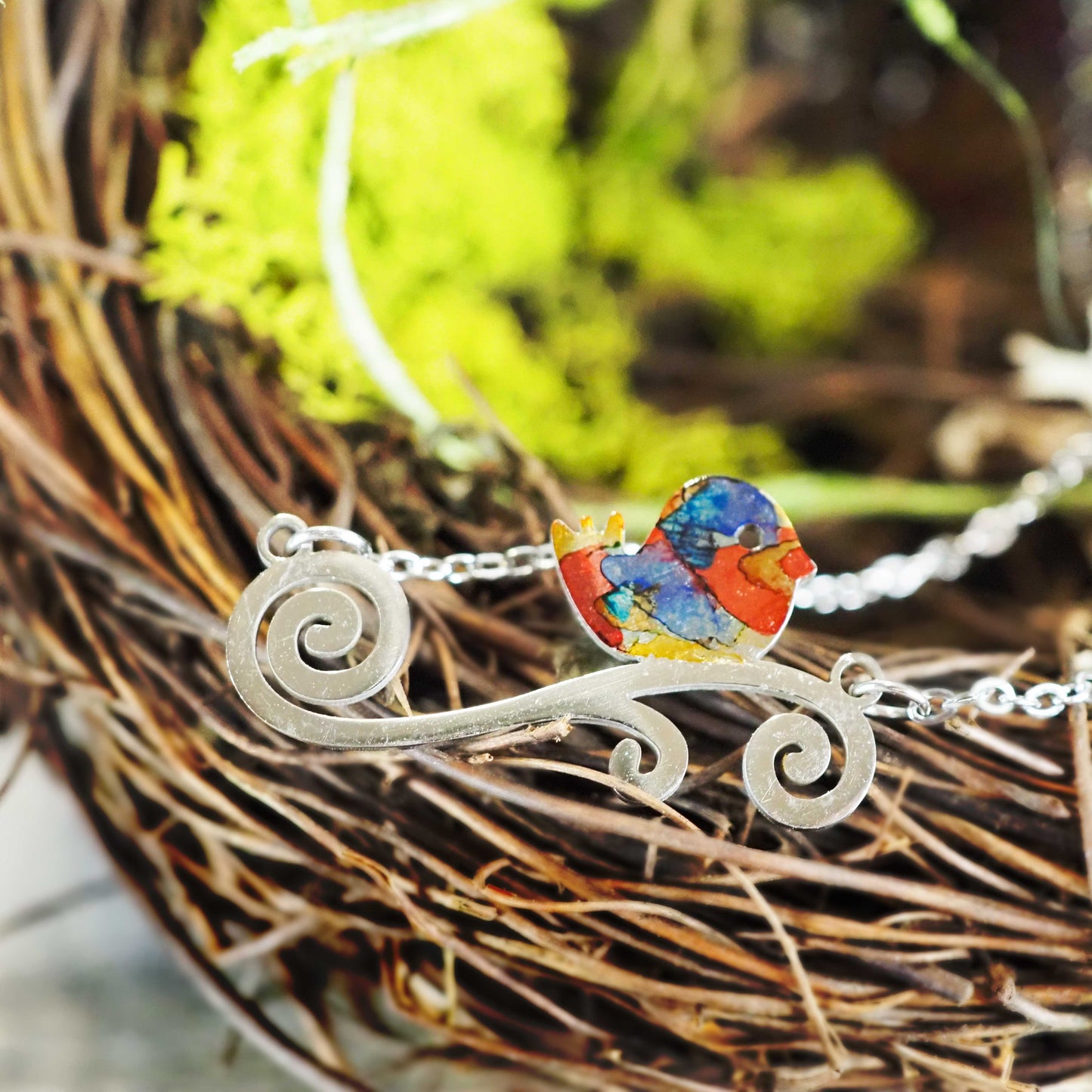 Hand-painted Stainless Steel Bird Necklace