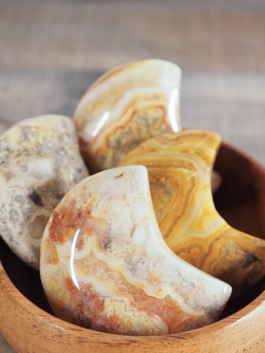 Mexican Lace Agate Small Moon Carvings