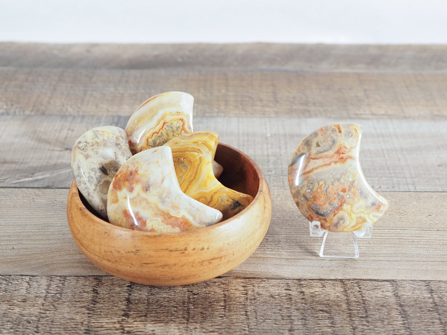 Mexican Lace Agate Small Moon Carvings