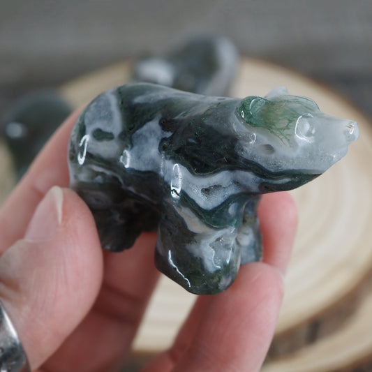 Moss Agate Mini Bear Carvings