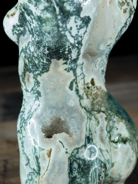 Gaia - Large, Hand-carved Moss Agate Goddess Body