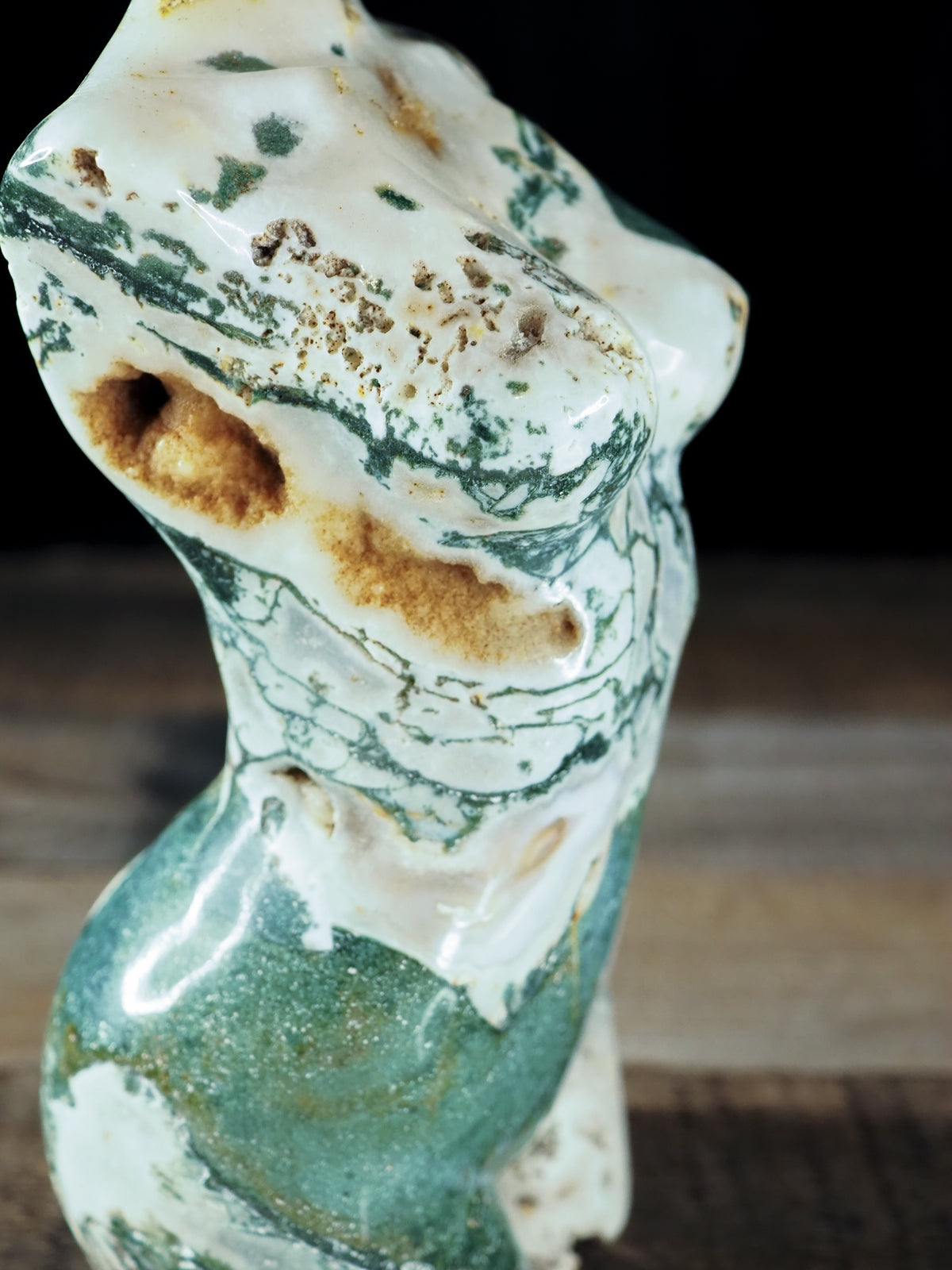 Gaia - Large, Hand-carved Moss Agate Goddess Body