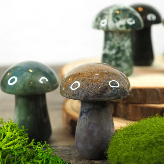 Moss Agate Mini Mushroom Carvings