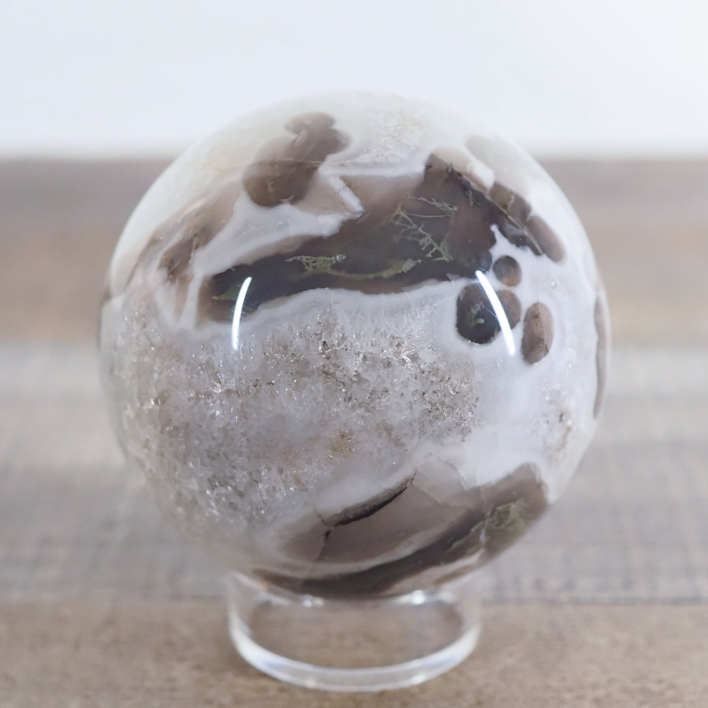 Moss Agate Sphere with Quartz