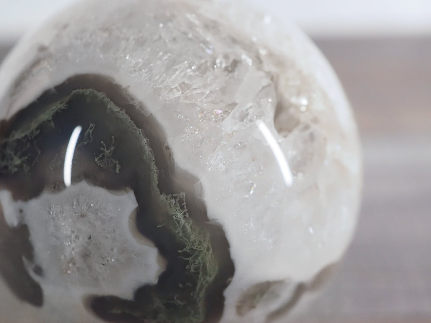 Moss Agate Sphere with Quartz