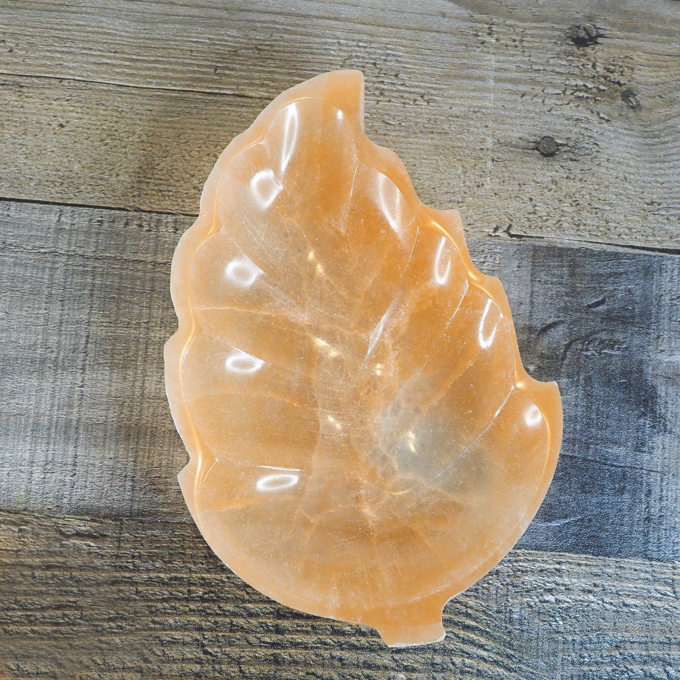 Peach Satin Spar Selenite Leaf-Shaped Bowls