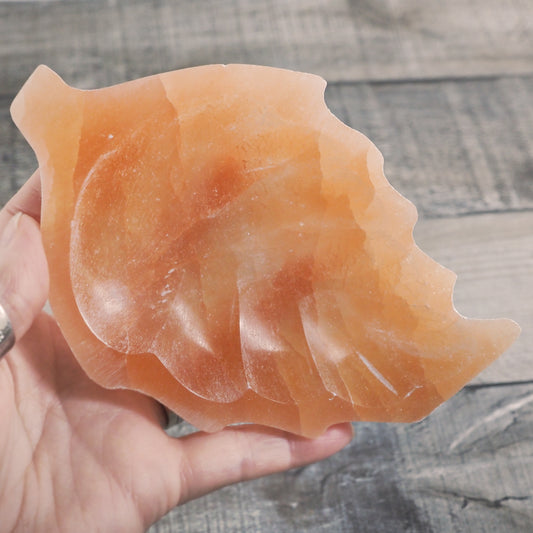 Peach Satin Spar Selenite Leaf-Shaped Bowls