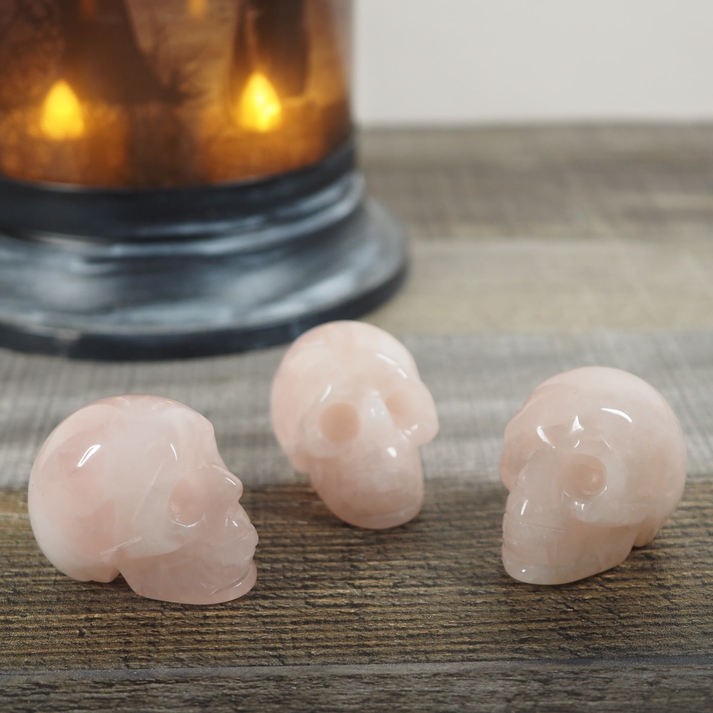 Hand-carved Rose Quartz Mini Skull Carvings