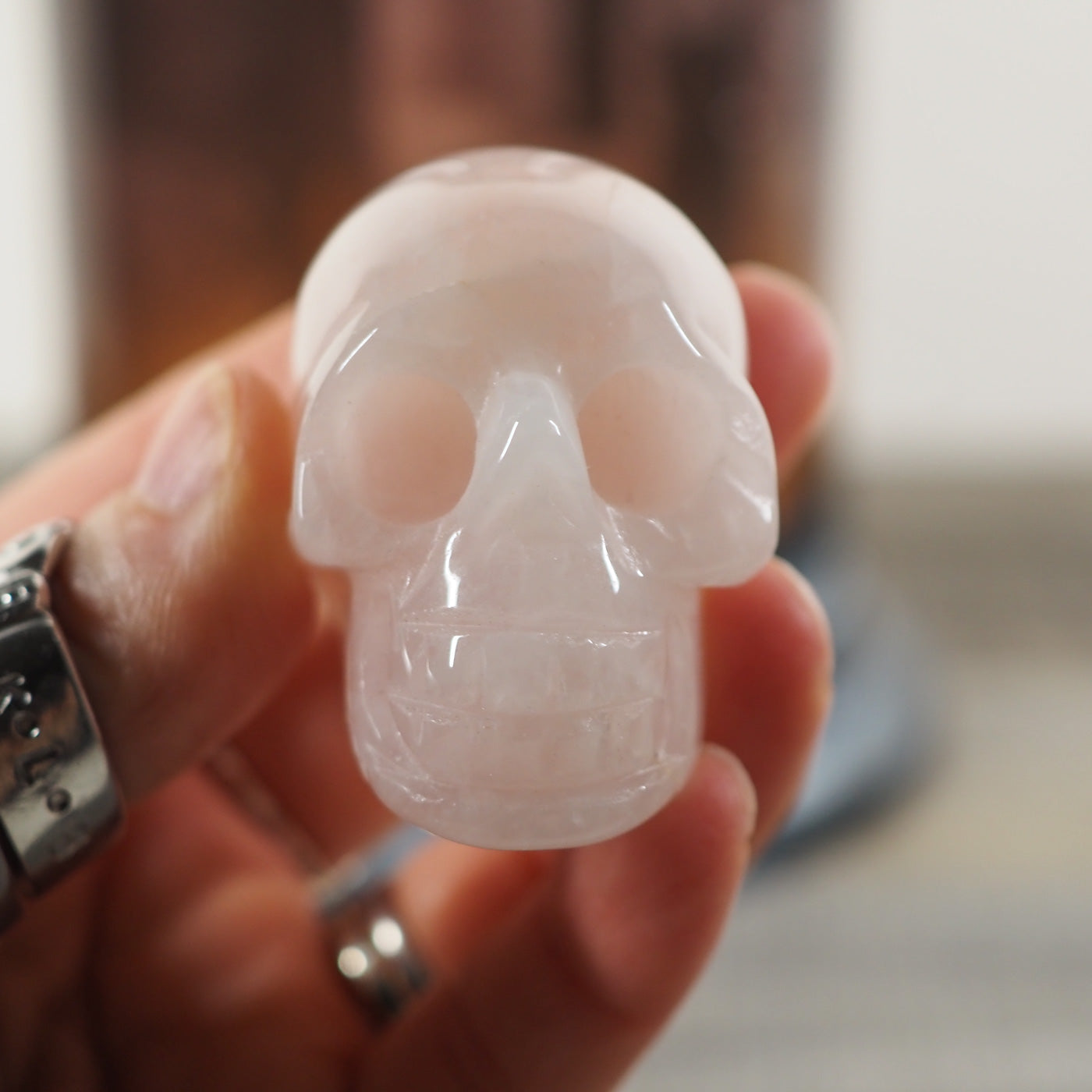 Hand-carved Rose Quartz Mini Skull Carvings