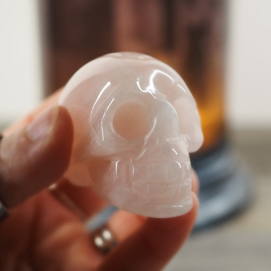 Hand-carved Rose Quartz Mini Skull Carvings