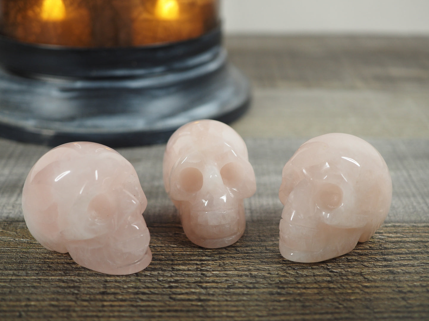 Hand-carved Rose Quartz Mini Skull Carvings