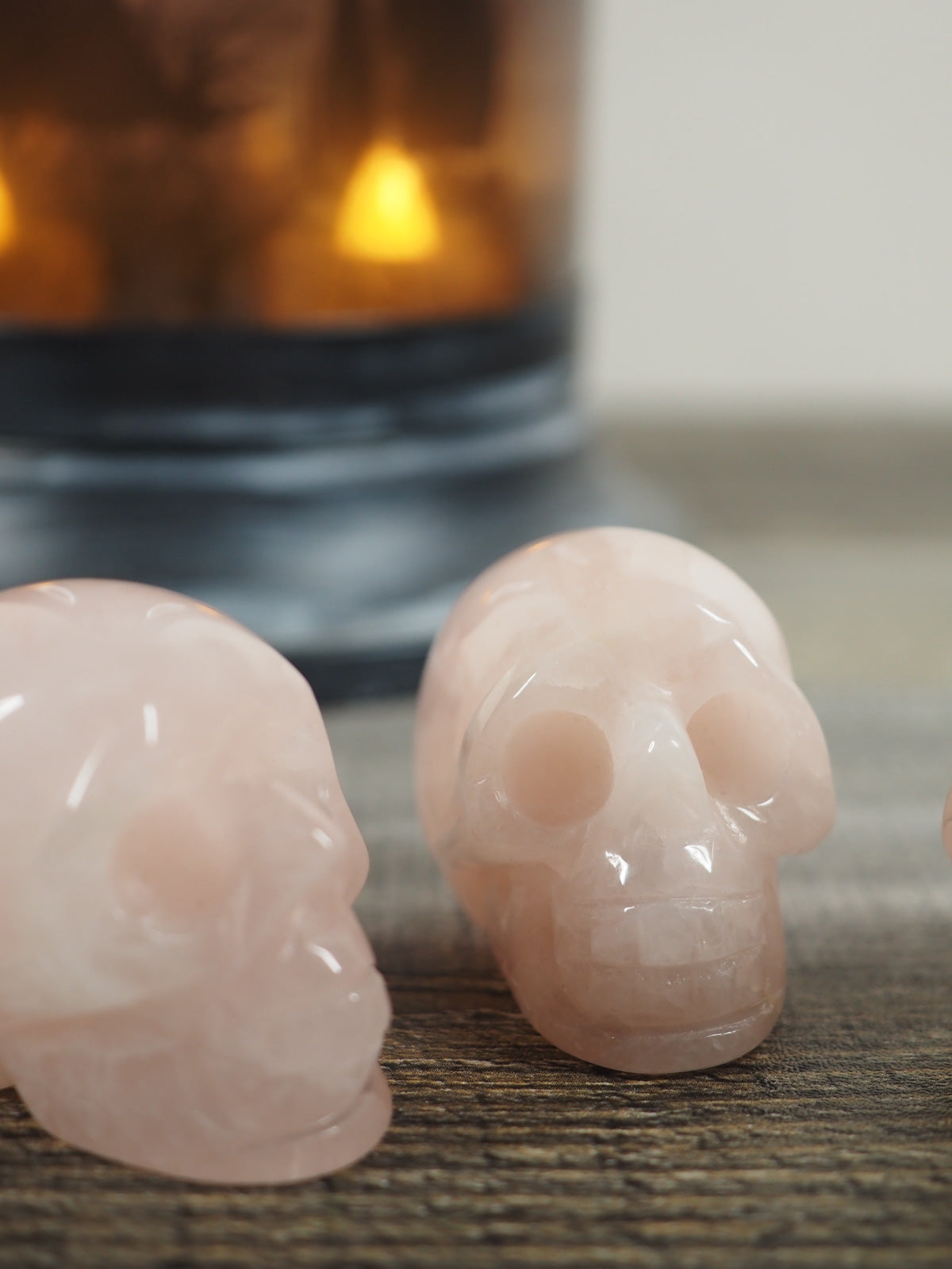 Hand-carved Rose Quartz Mini Skull Carvings