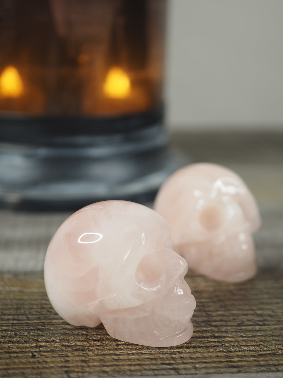Hand-carved Rose Quartz Mini Skull Carvings