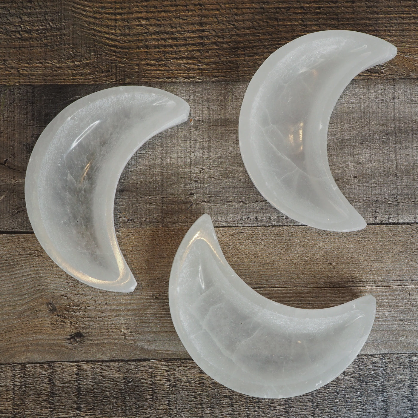 Satin Spar Selenite Moon Bowl Carvings