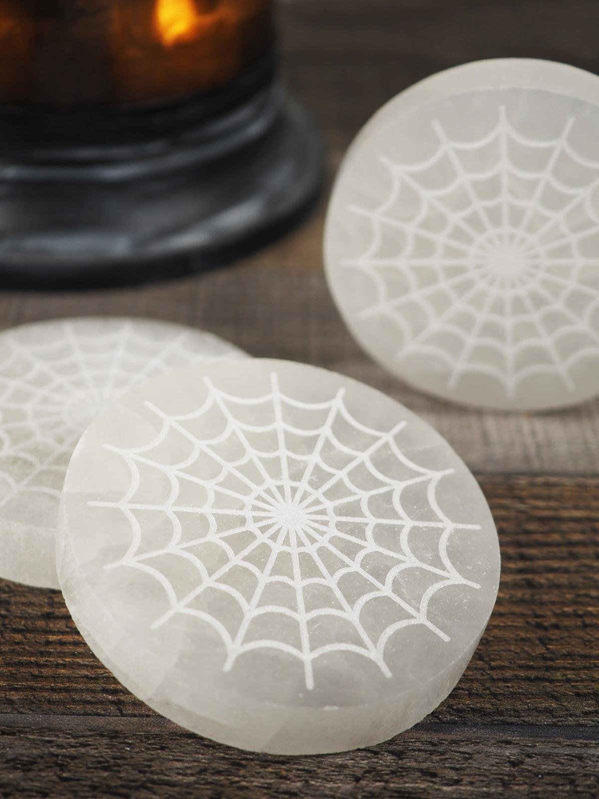 Satin Spar Selenite Spiderweb Engraved Charging Plate