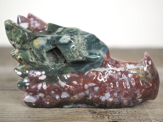 Hand-carved Sea Jasper Dragon Head C