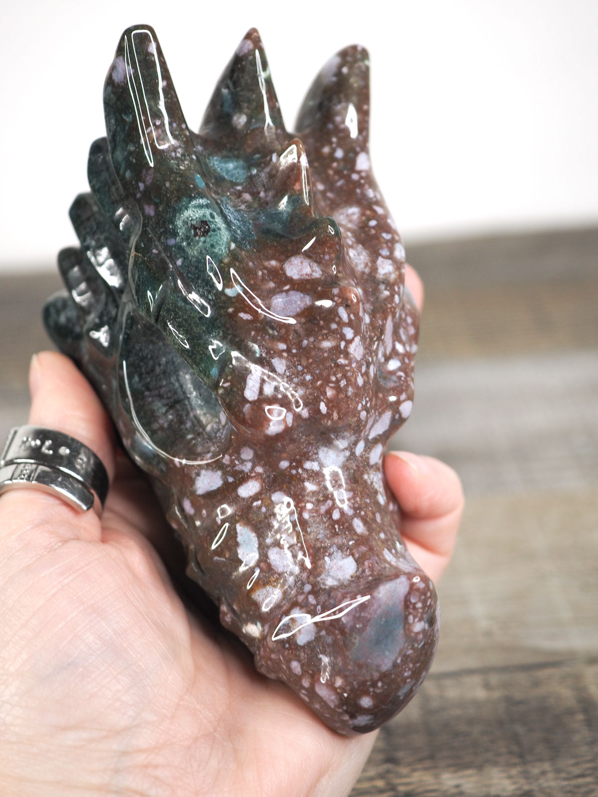 Hand-carved Sea Jasper Dragon Head D