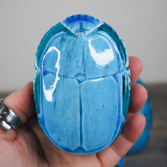 Blue Hand-carved Soapstone Scarabs from Egypt