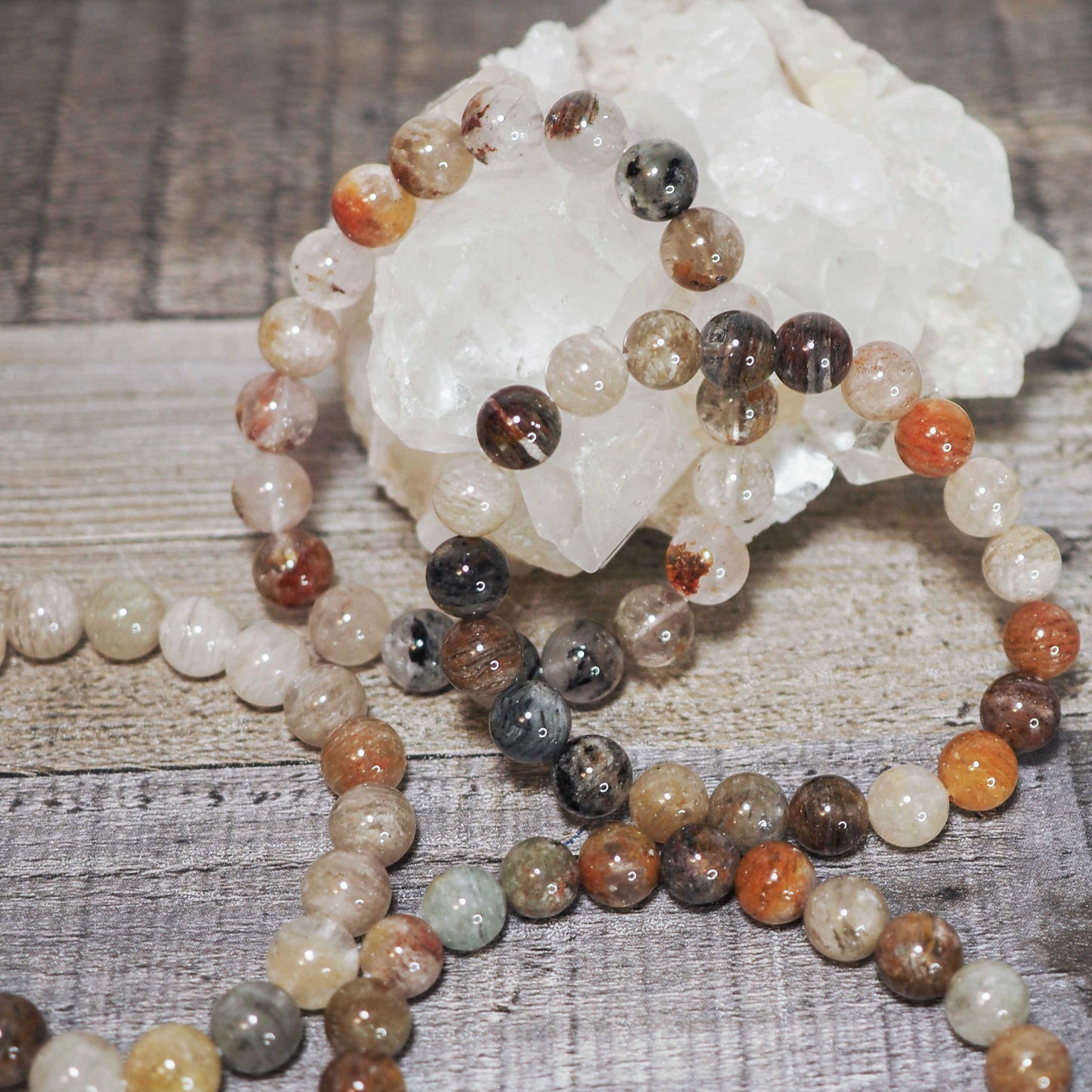 Thousand Layer Garden Quartz (Lodolite) Bracelet - 9mm beads!