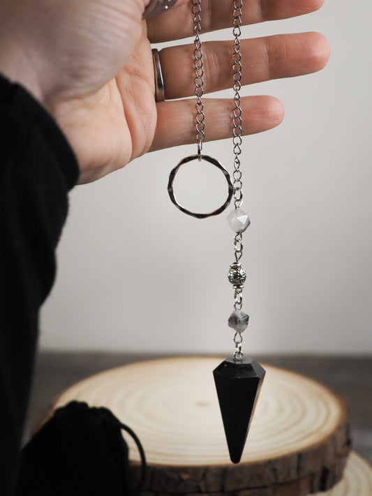Black Tourmaline Pendulums with Tourmalated Quartz