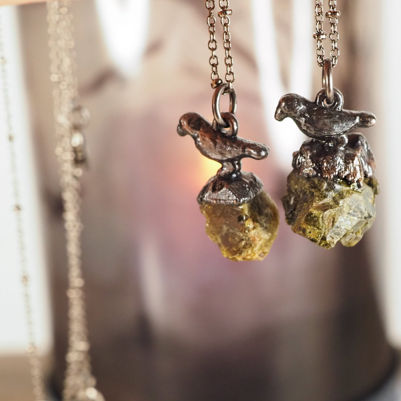 Green Tourmaline Raven Necklace