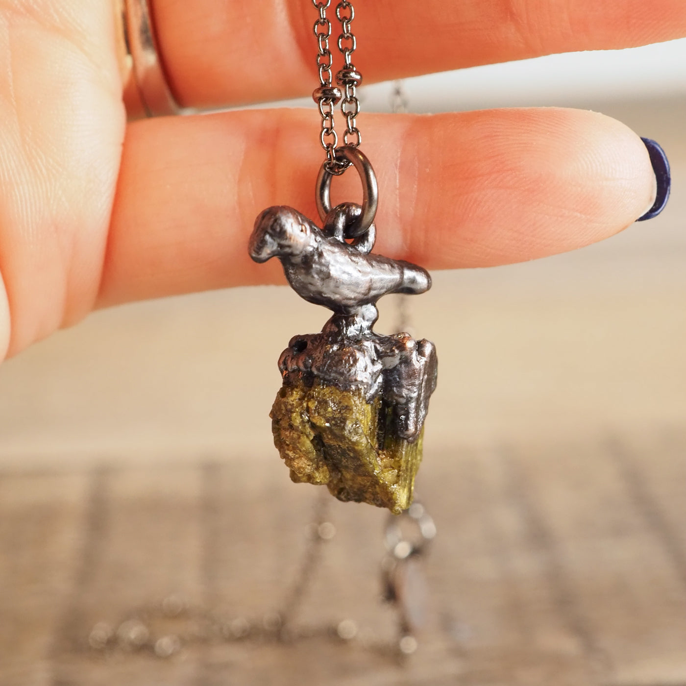 Green Tourmaline Raven Necklace