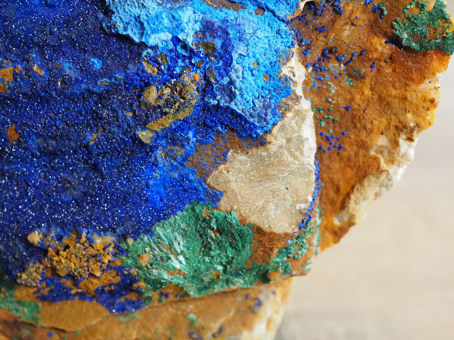 4.2" long Sparkly Azurite with Fibrous Malachite - Closeup