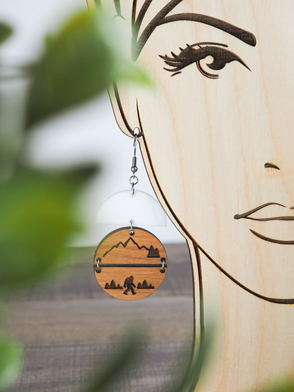 Cherry Wood Bigfoot Earrings