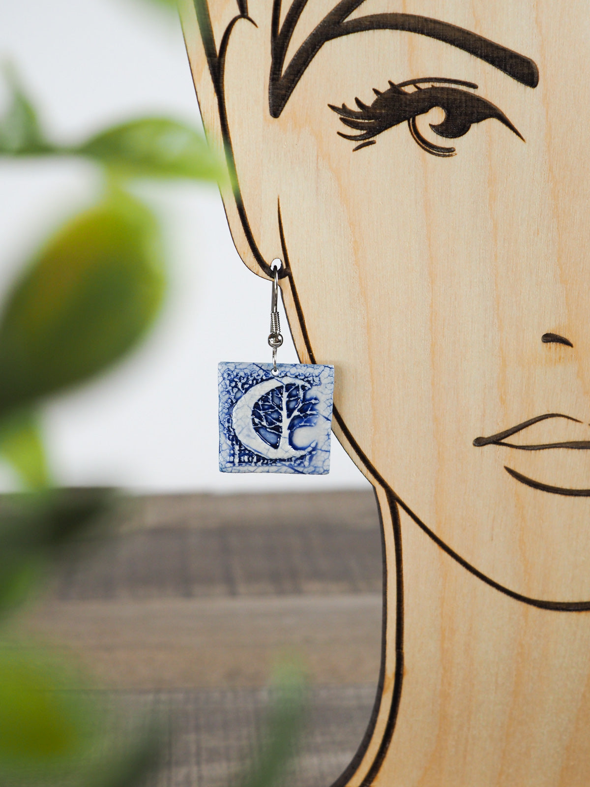 Crescent Moon Tree Porcelain Earrings