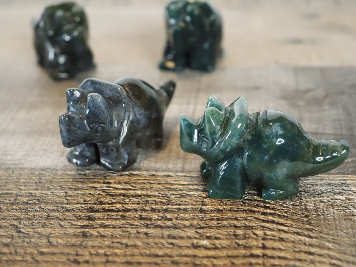 Moss Agate Triceratops Carvings