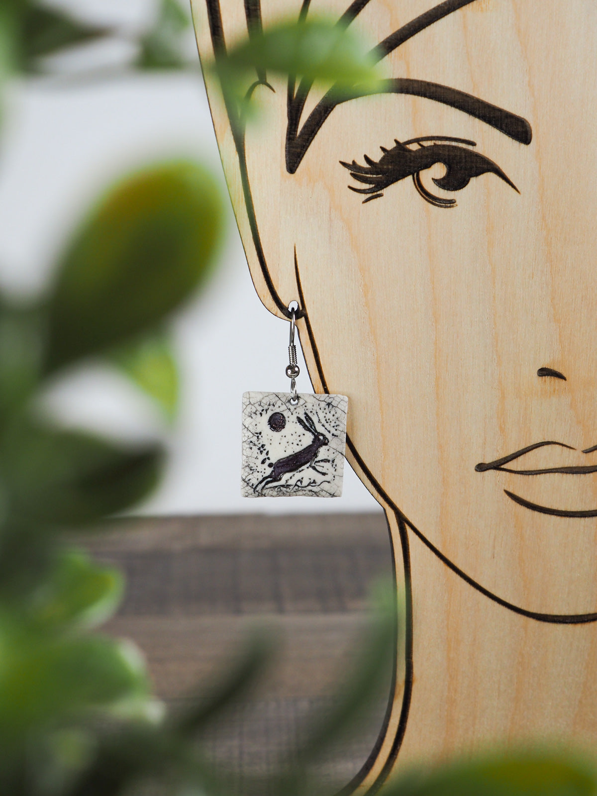 Running Moon Rabbit Porcelain Earrings