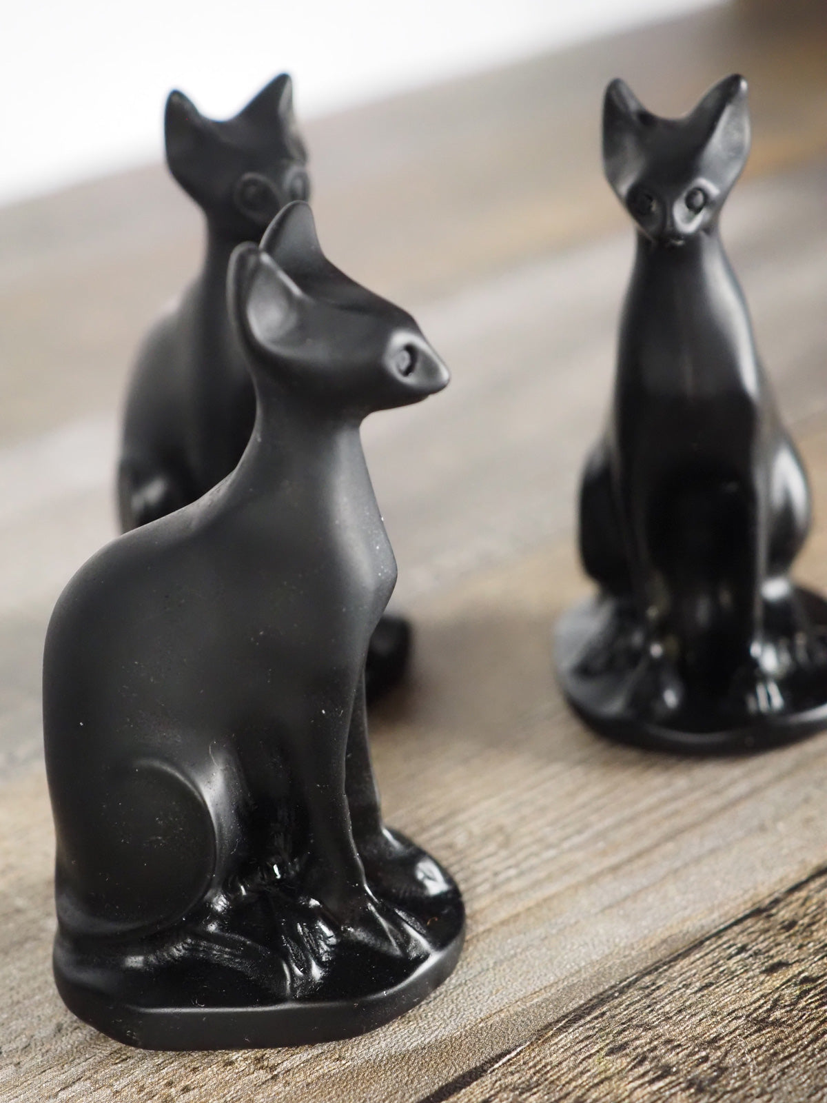 3 little 3" tall Obsidian Sphynx Cat Carvings