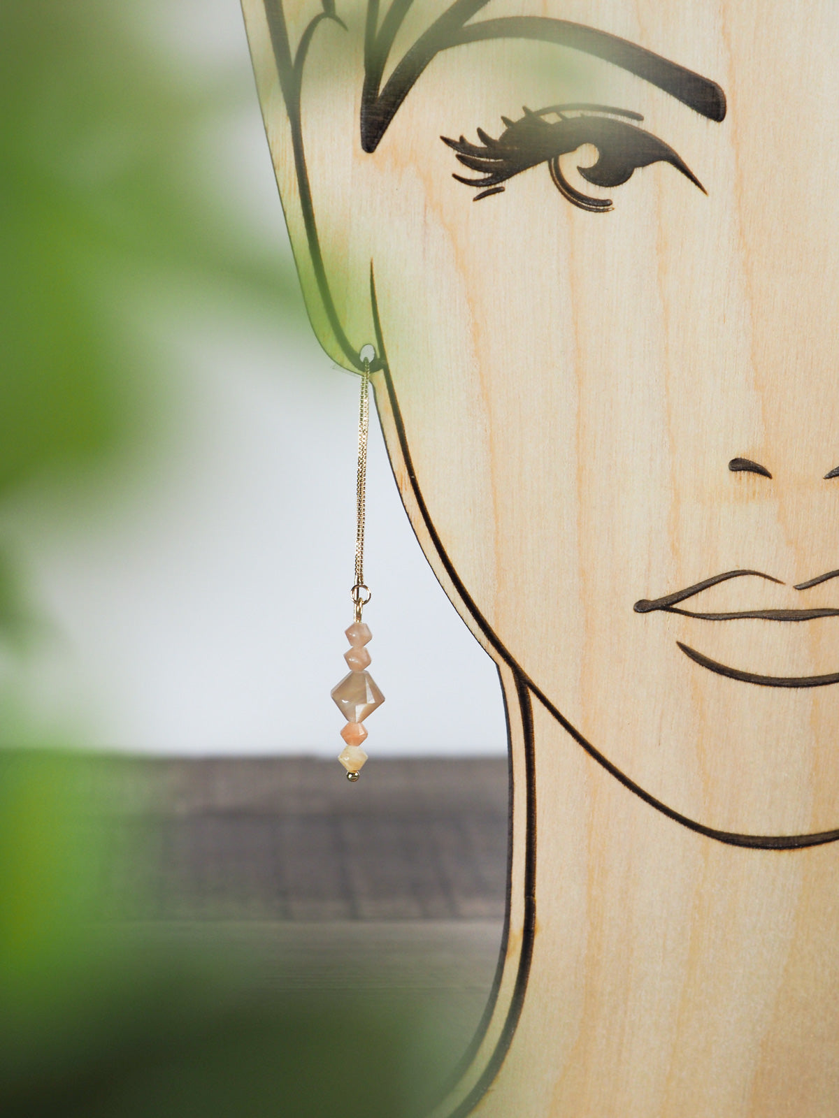 Sunstone & Peach Moonstone Threader Earrings