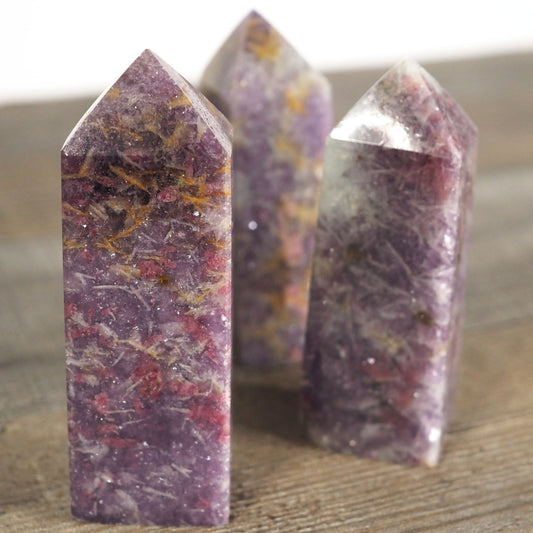 3 Sparkly Purple Unicorn Stone Towers, each around 3" tall
