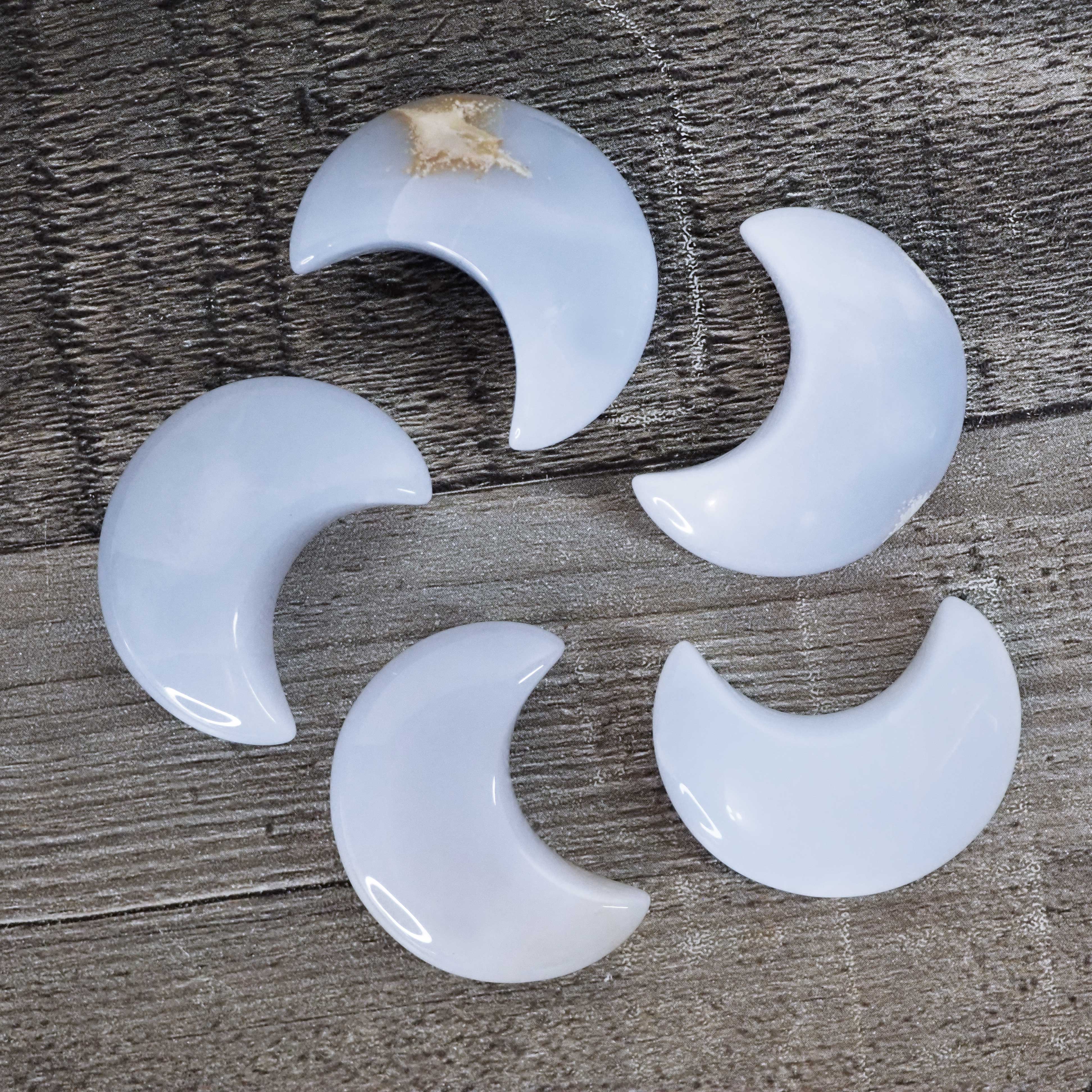 Blue Chalcedony Moon Carvings