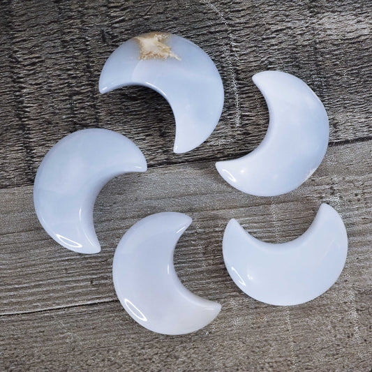 Blue Chalcedony Moon Carvings