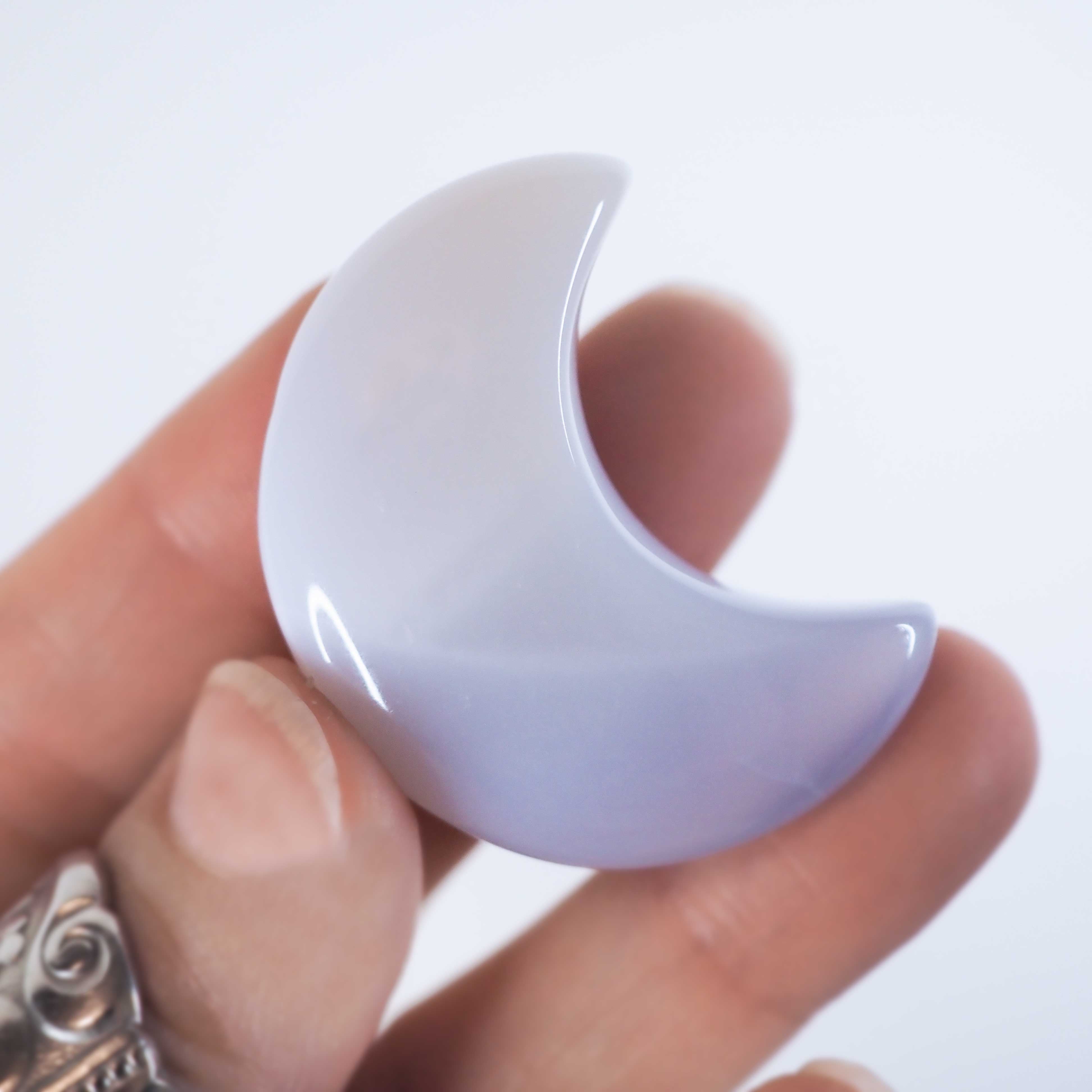 Blue Chalcedony Moon Carvings